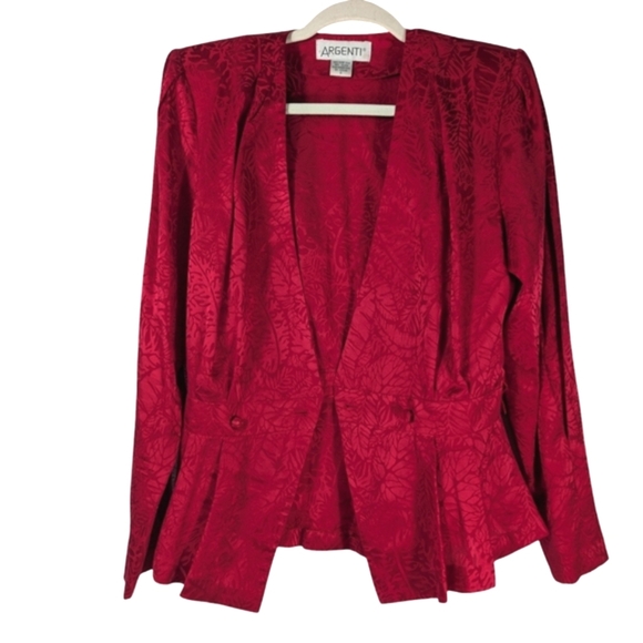 Vintage Argenti 100% Silk Red Skirt Suit Set Size 6 Made in Hong Kong - Picture 5 of 11